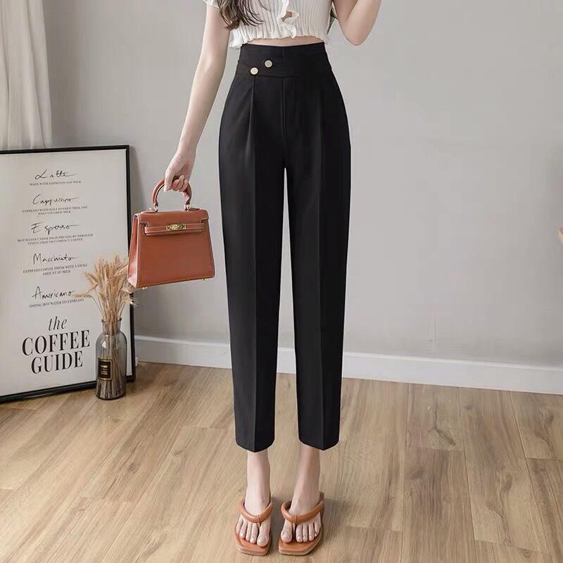 Quần baggy nữ lưng cao công sở đẹp Doloxi khuy chéo vải tuyết mưa Q31