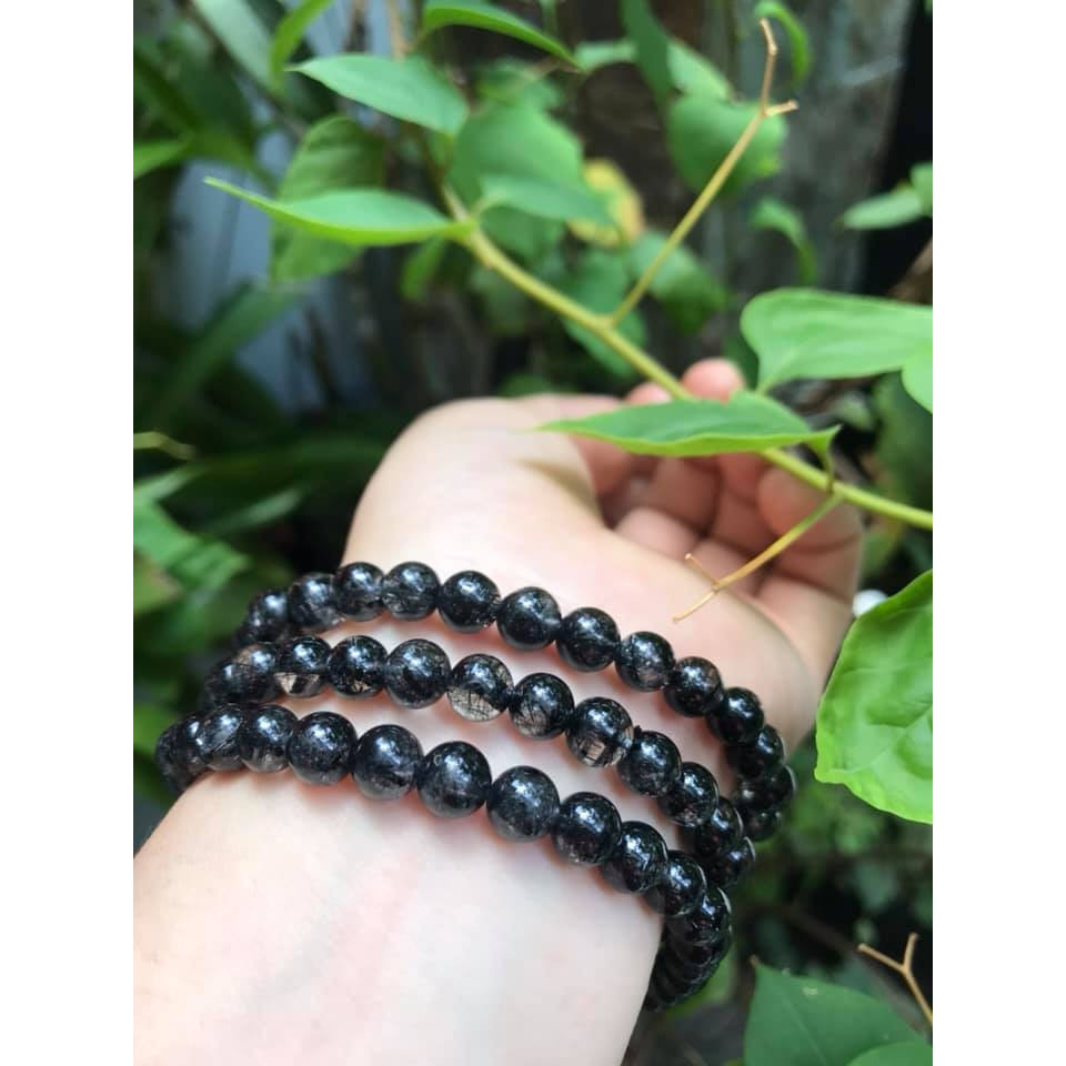 Vòng tay phong thủy Thạch Anh Tóc Đen Tự Nhiên VIP Vòng size 6,8mm đẹp quấn 3 vòng tay kiểu bóng tay đẹp xinh Hợp Nữ mệnh thủy mệnh mộc ạ