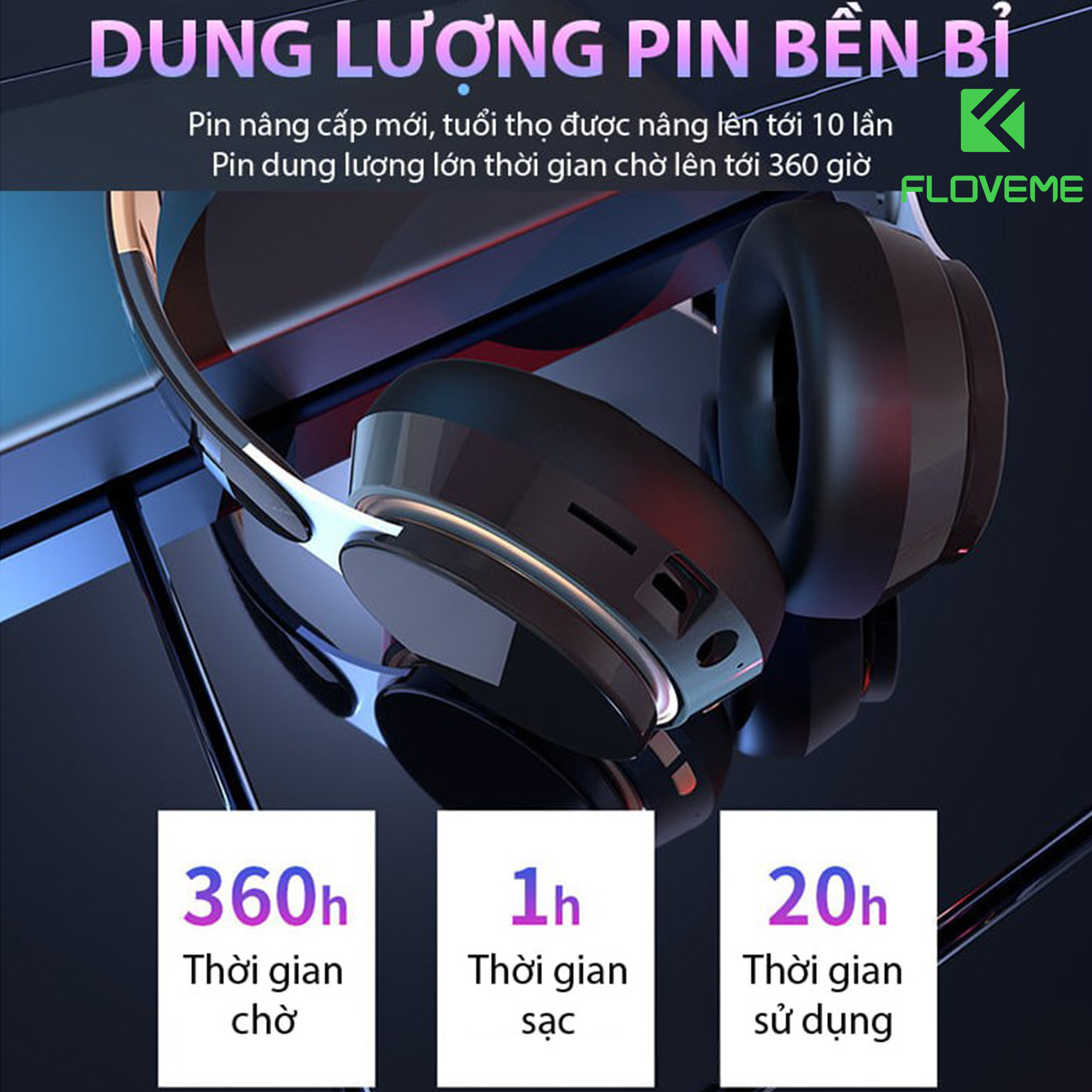 Tai nghe Floveme chụp tai Bluetooth FLOVEME B07 - Màu sắc trẻ trung nhiều lựa chọn- Công nghệ kết nối Bluetooth 5.0 - Micro chất lượng HD - Hàng chính hãng