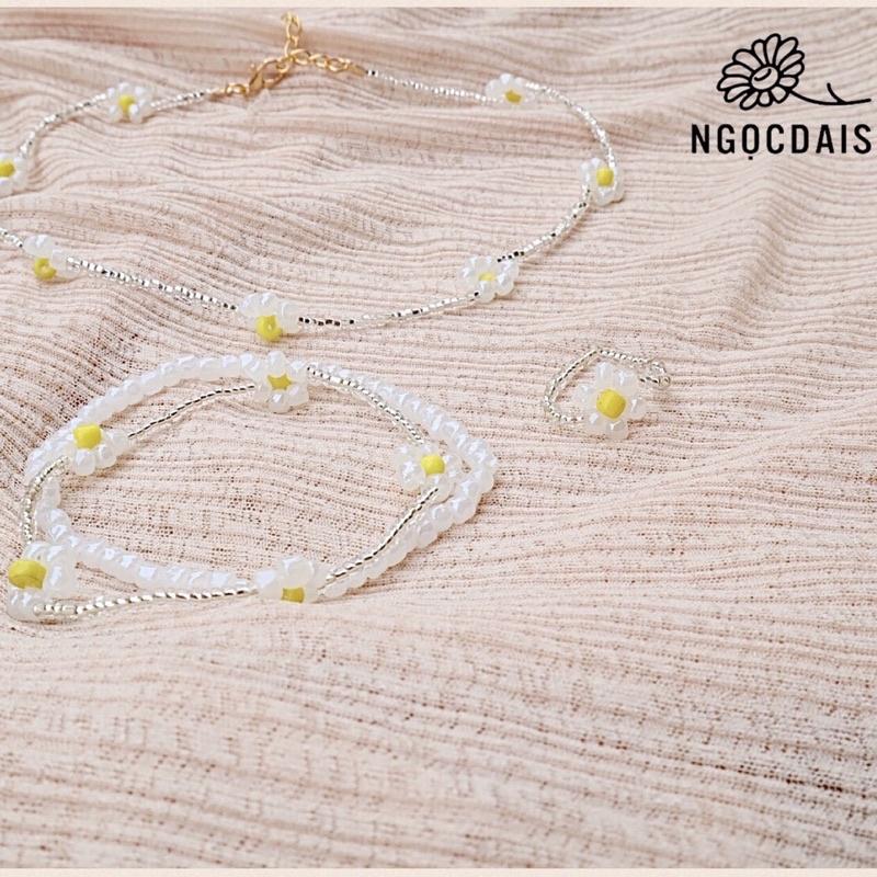 N43 Vòng tay, dây chuyền , Nhẫn handmade hoa cúc trắng gạo Daisy phong cách Hàn Quốc xinh xắn