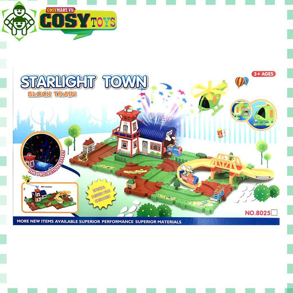 Mô hình lắp ráp đường ray tàu điện chạy pin cao cấp Startlight Town có đèn và nhạc cho bé