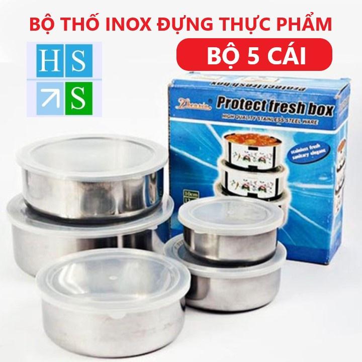 Bộ Thố inox 5 cái dùng đa năng có nắp đậy tiện dụng, bảo quản thức ăn.
