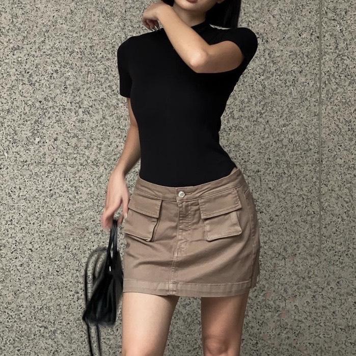 Chân Váy KaKi Chữ A Túi Hộp Phong Cách Hàn Quốc Có Quần Trong Lên From Xinh