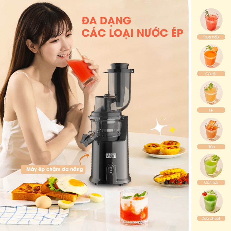 Máy ép chậm đa năng LEBENLANG dung tích 1000ml, công suất 200W, model LBSS0404 - hàng chính hãng