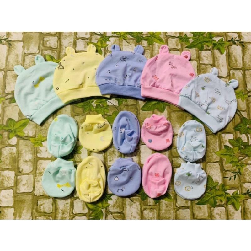 Set mũ + bao tay + bao chân sơ sinh chất cotton đẹp