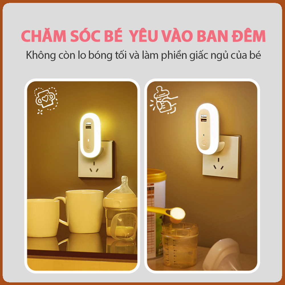 Đèn ngủ Oval cắm điện 10 cấp độ sáng có remote - đèn ngủ thông minh - hẹn giờ - 2 cổng USB sạc nhanh DRU - Hàng Chính Hãng