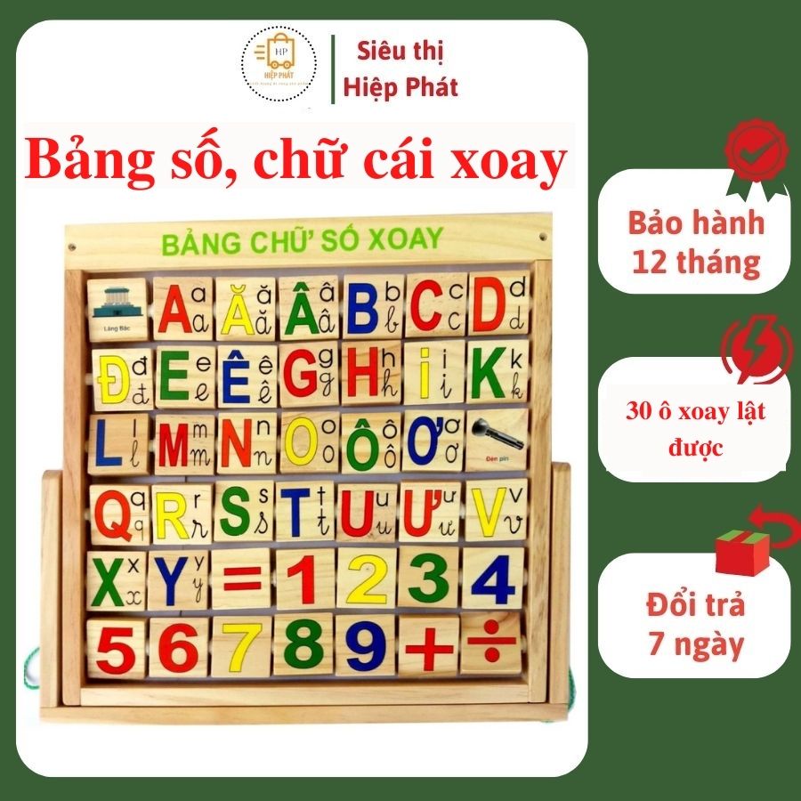 Đồ chơi bảng chữ cái, chữ số xoay bằng gỗ giúp trẻ phát triển tí tuệ