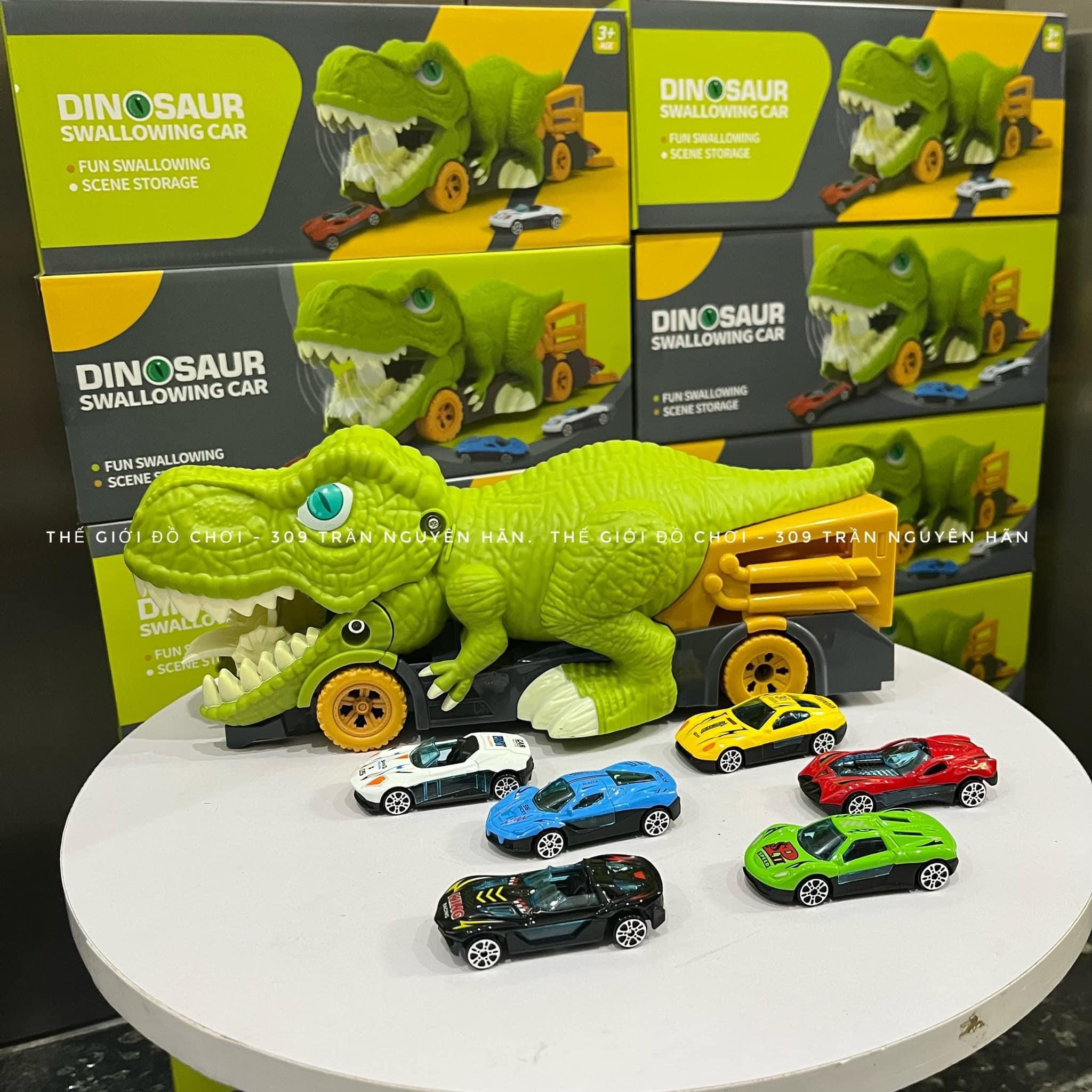 Đồ chơi khủng long nuốt ô tô (Tặng kèm 6 xe ô tô mini) mô phỏng quá trình săn mồi của khủng long, thiết kế độc đáo cho bé chơi và tìm hiểu thế giới xung quanh
