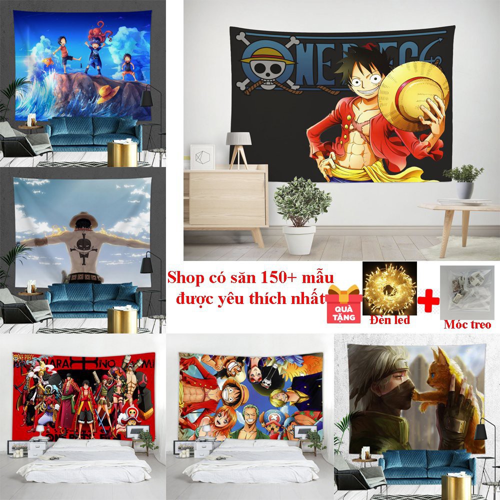 Tranh Vải Thảm Treo Tường  Anime One Piece và Naruto Decor Phòng Chọn Lọc Những Bản Đẹp ( Tặng đèn led 7m và phụ kiện )