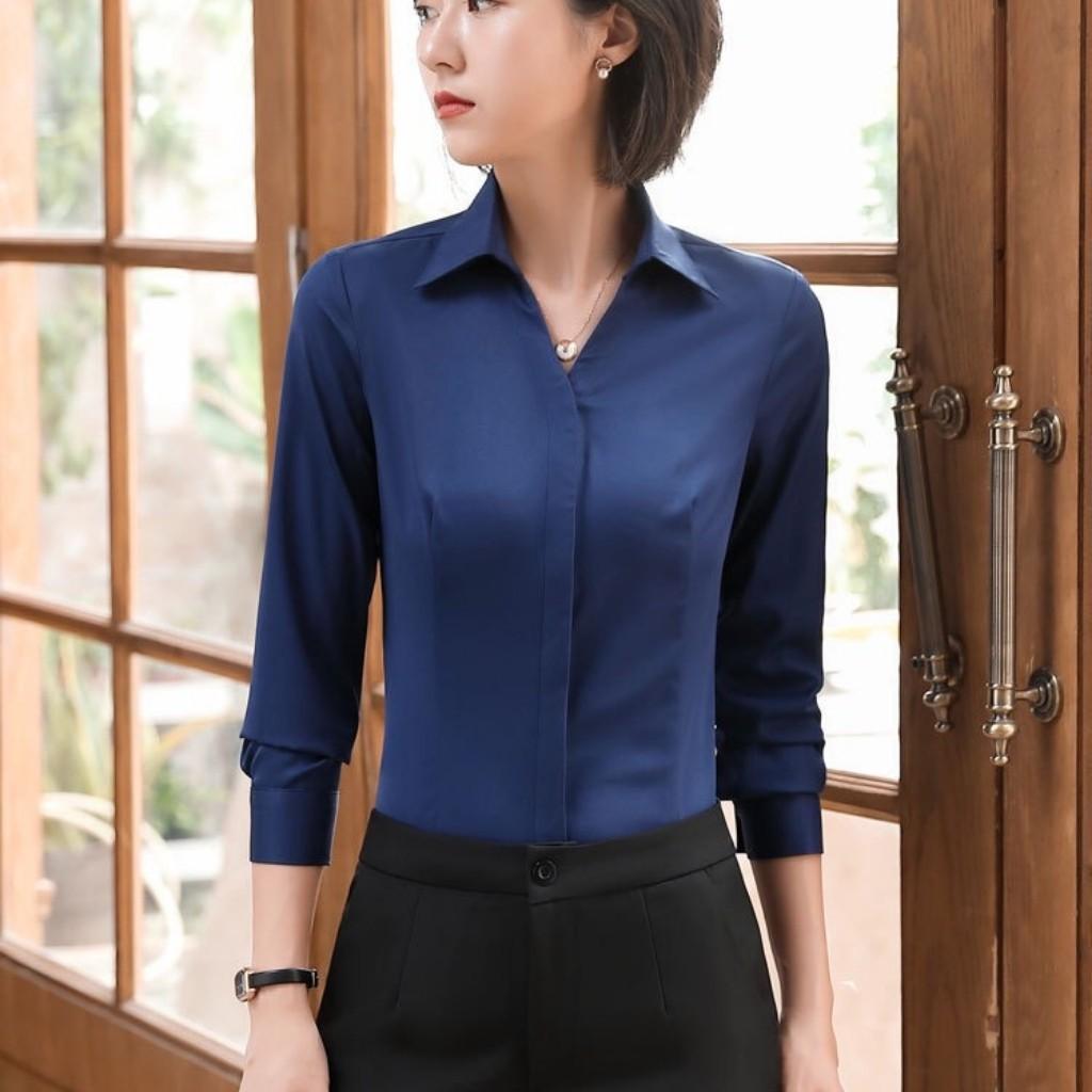 Áo sơ mi nữ trơn dài tay công sở Mã A965 TOP FASHIION SHOP chất áo sơ mi thoáng mát