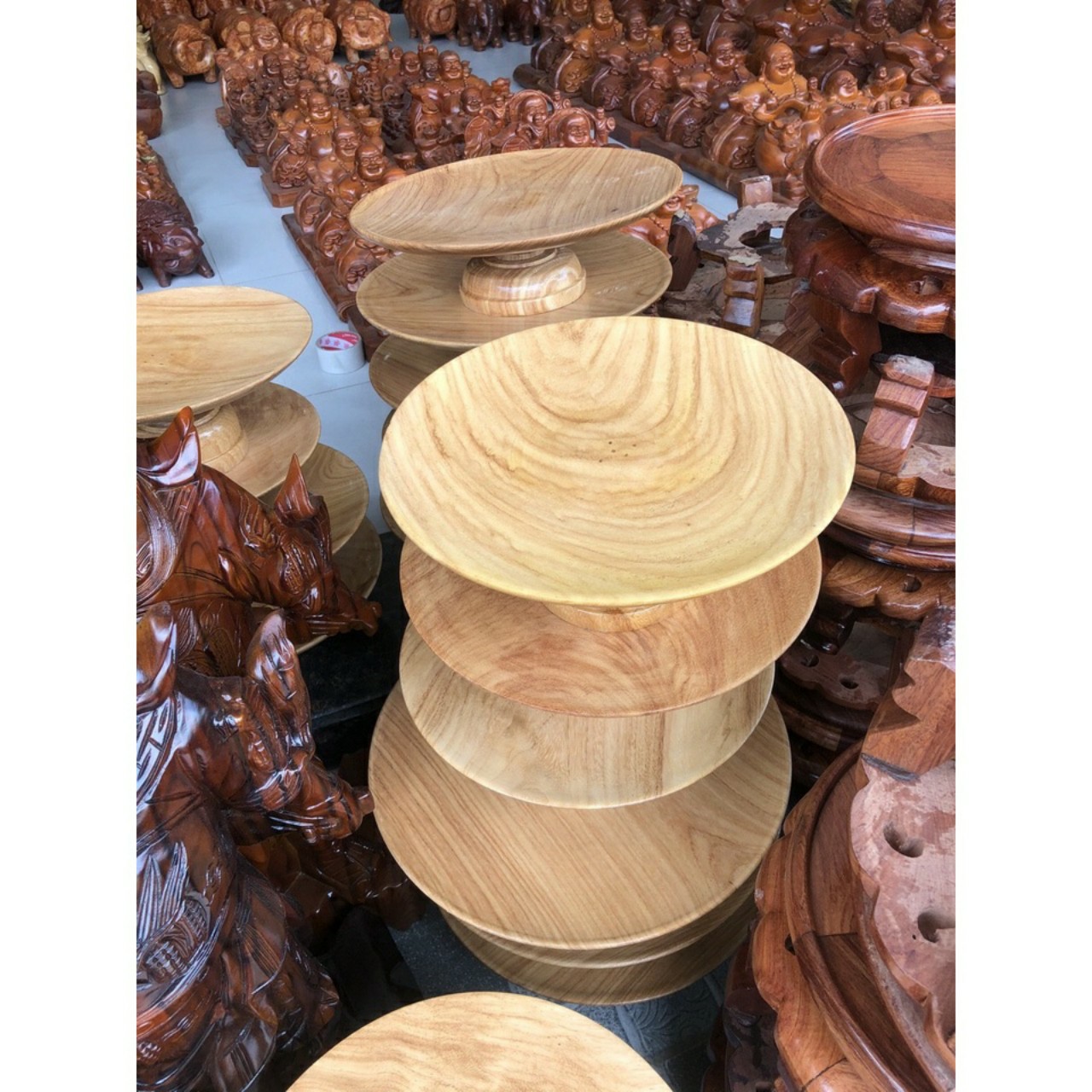 Đĩa gỗ gõ đỏ chưng hoa quả bàn thờ ngang 35 cm