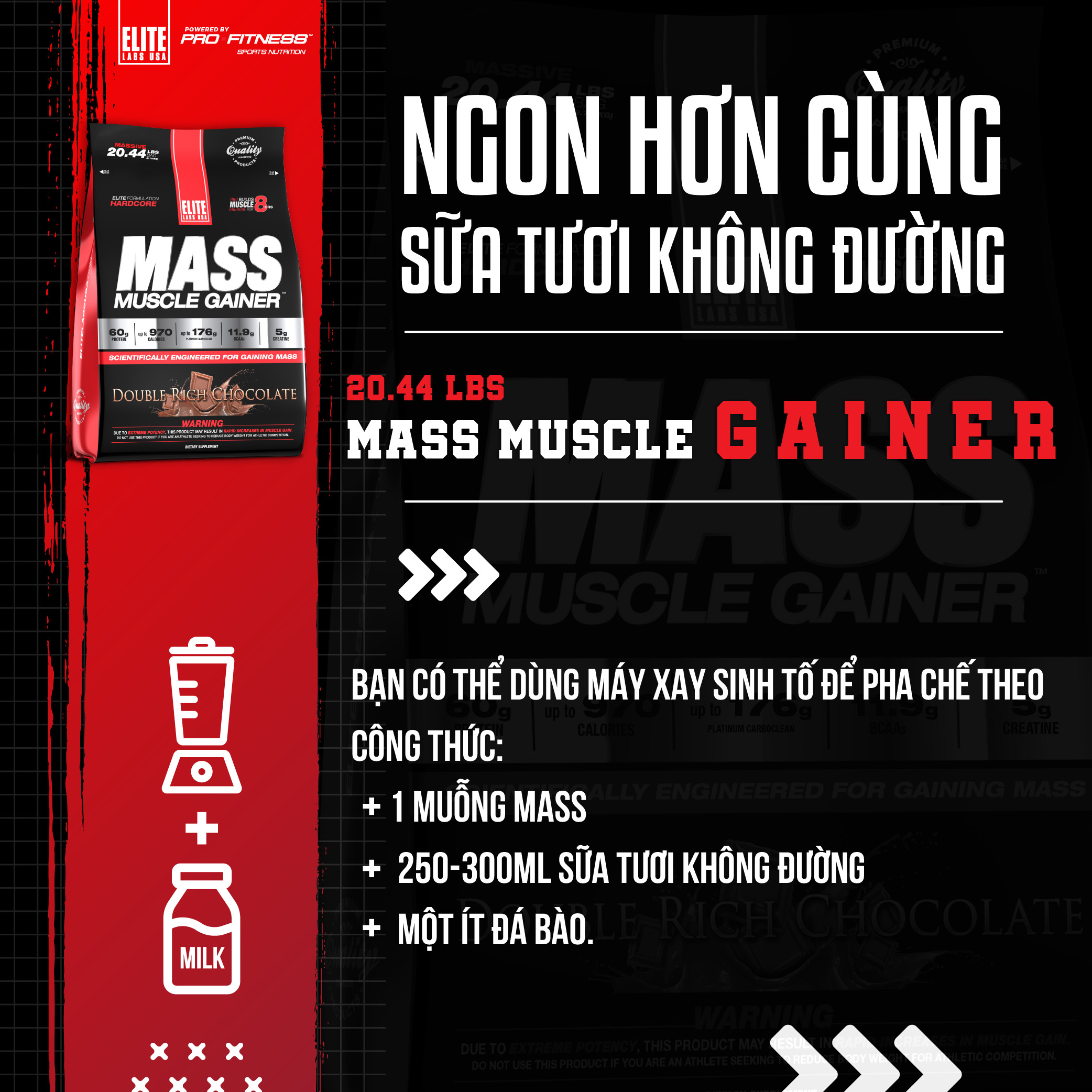 Sữa Tăng Cân Vị Chocolate Mass Muscle Gainer Vị Elite Labs SMEL103