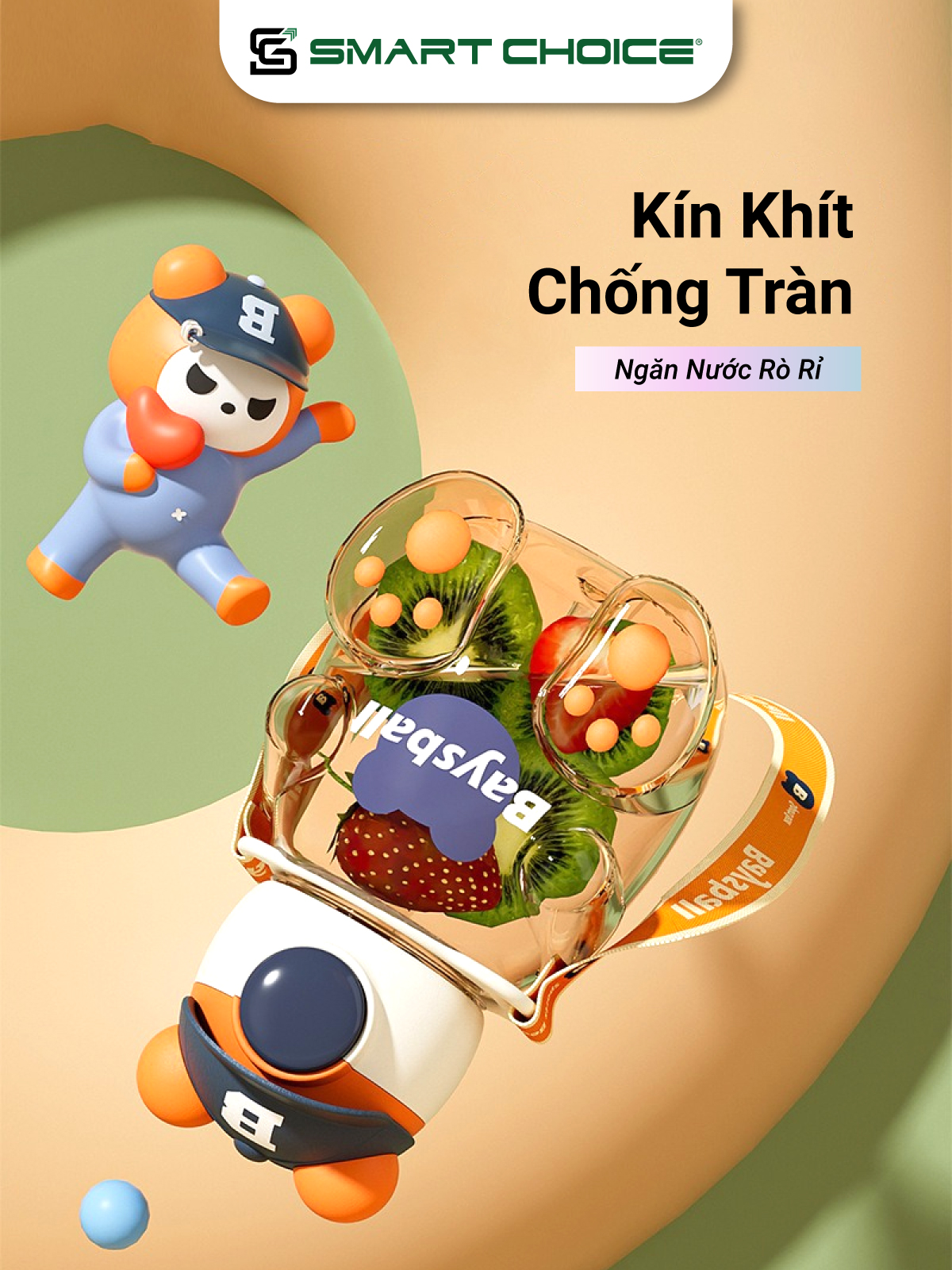 Bình Đựng Nước Gấu Baysball SMARTCHOICE 3 Loại, Lọ Đựng Nước Cao Cấp Dễ Thương Cho Bé SCG-PK083