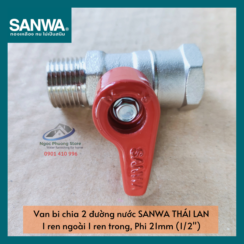 Van khóa nước bằng đồng 1 ren trong 1 ren ngoài Sanwa Thái Lan Phi 21mm BV15MF