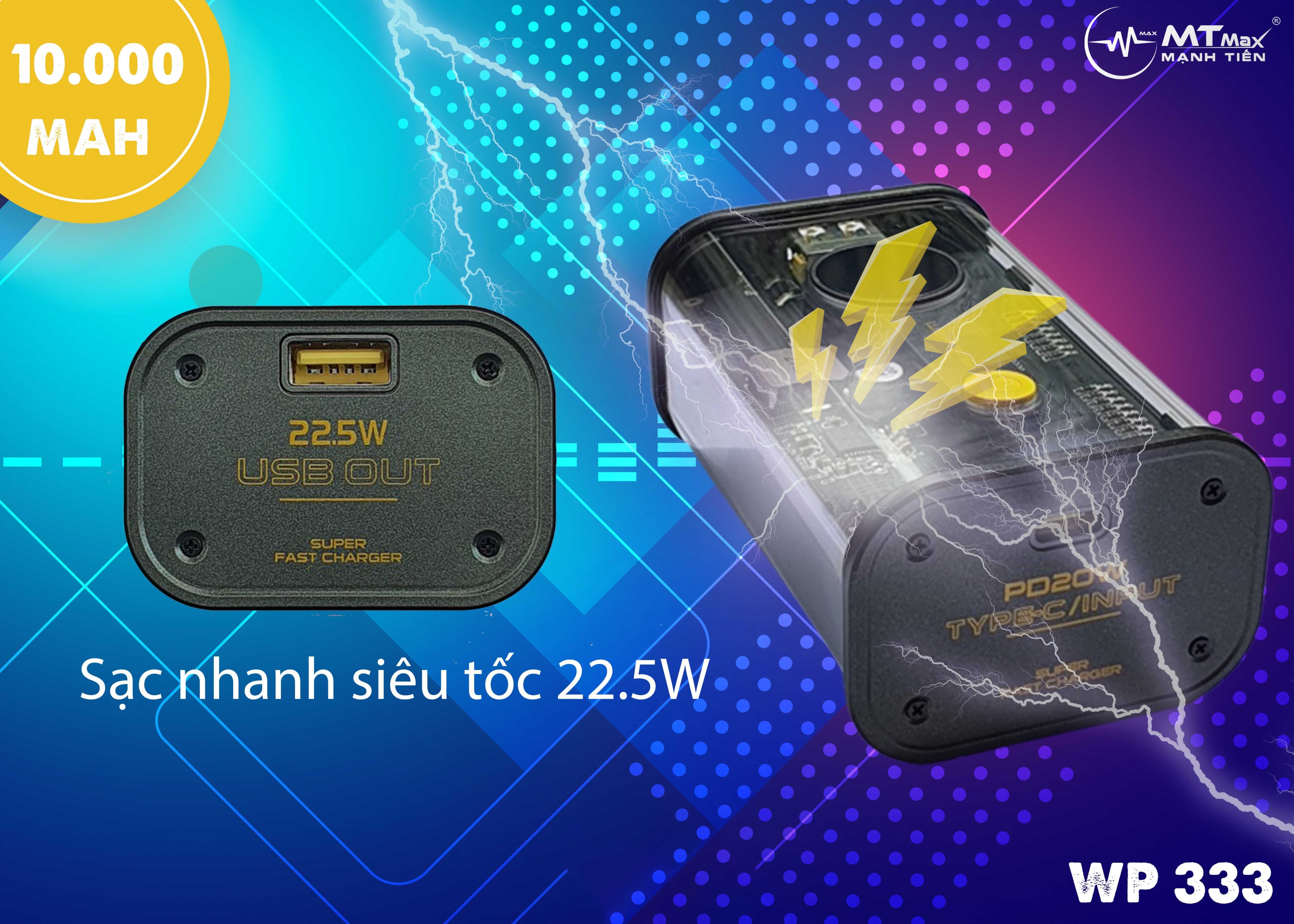 Sạc dự phòng trong sup6t1 WEKOME WP 333 dung lượng 10000mah hỗ trợ sạc nhanh 20W màn hình led hiển thị phần trăm pin cực sang hàng nhập khẩu