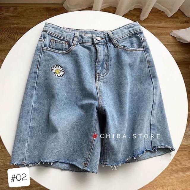 Quần ngố jean nữ thêu hoa cúc lưng cao size đại đến 80kg thời trang bigsize 2KJean MS02