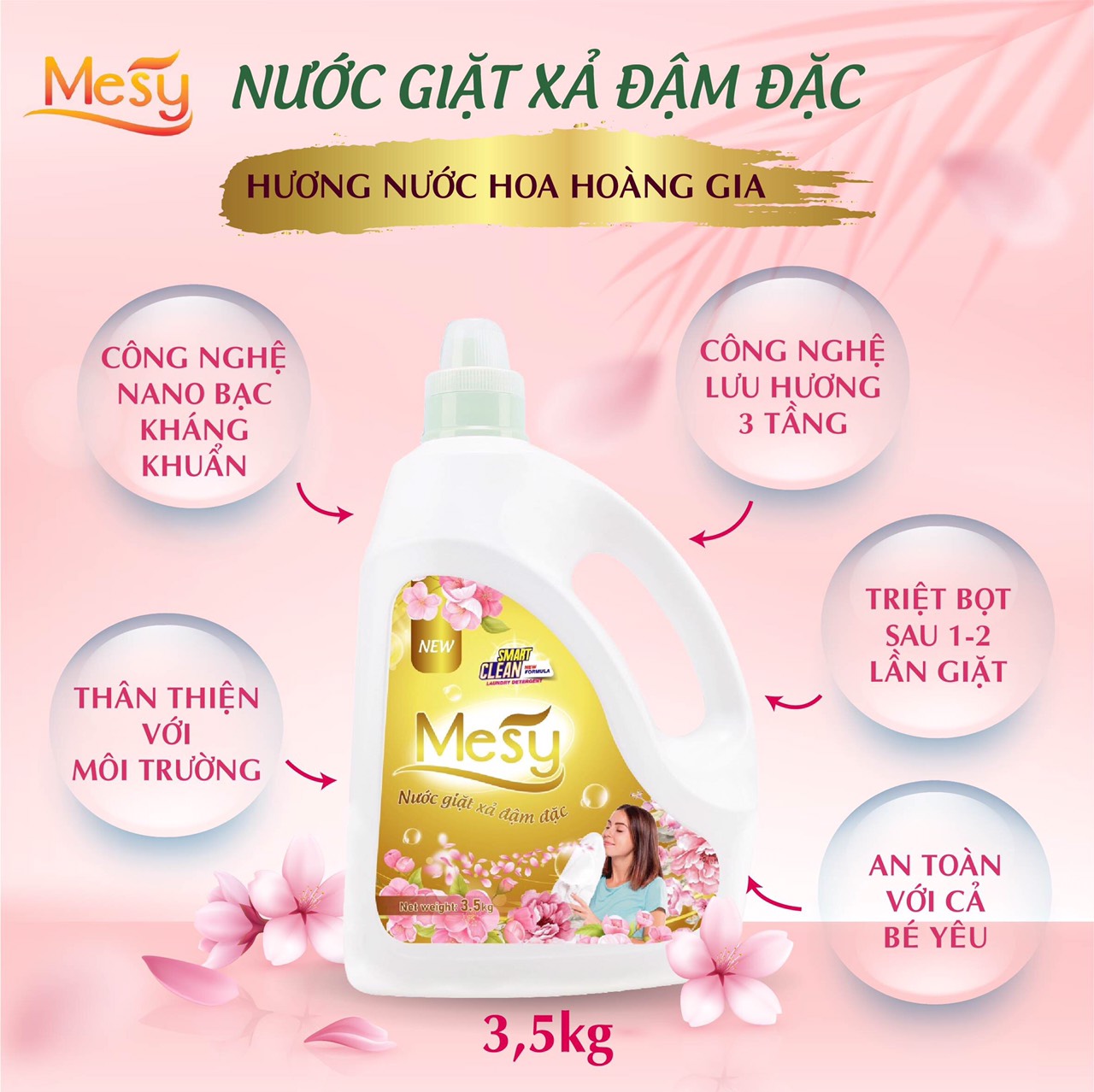 Nước giặt xả Mesy hương nước hoa Hoàng Gia loại 3,5 Kg