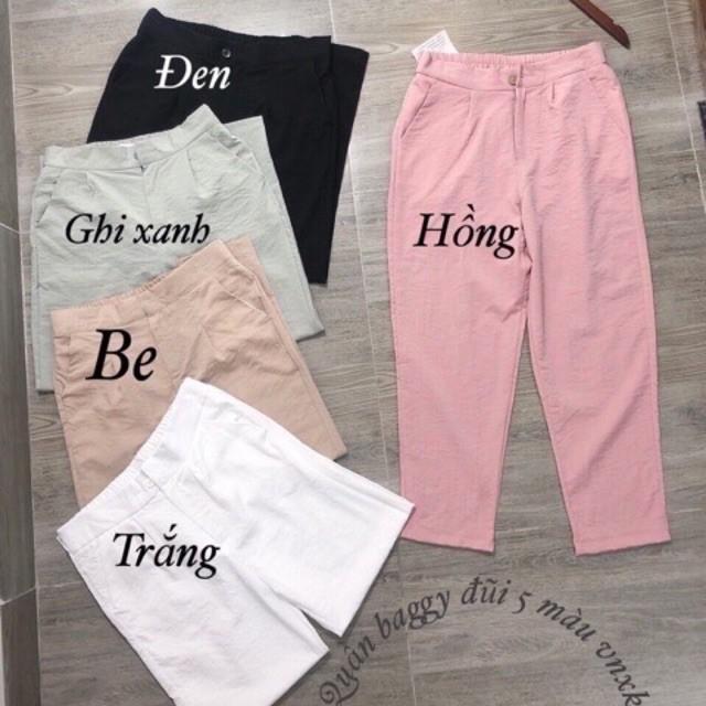 Quần baggy vải đũi Nhật cạp cúc lưng chun Quảng Châu