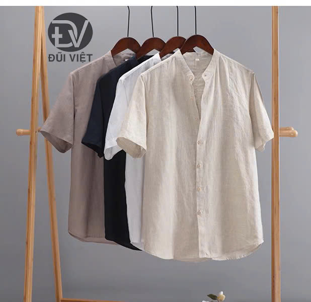 áo sơ mi nam ngắn tay cổ trụ thiết kế trơn dễ phối đồ sang chảnh, thanh lịch