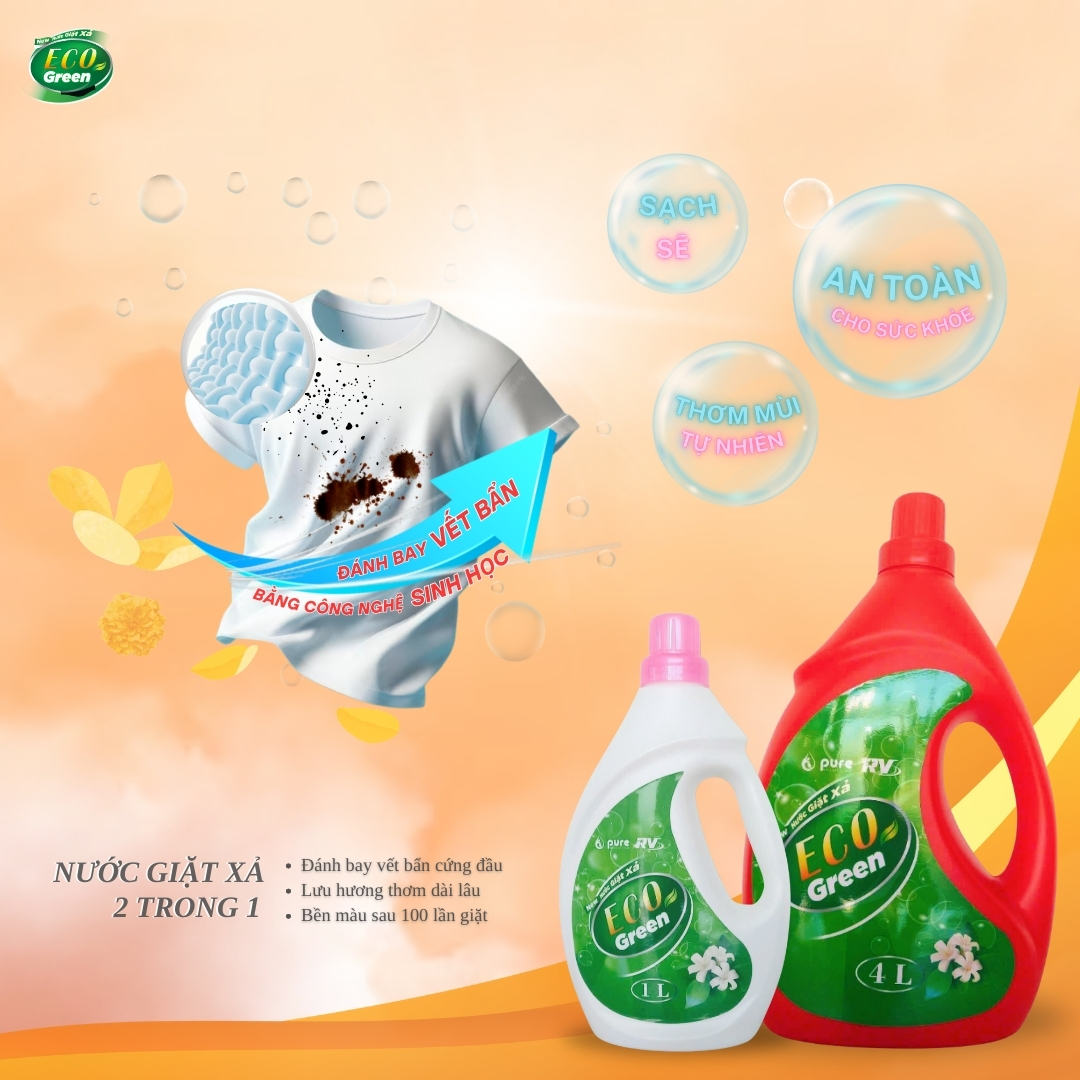 Nước Giặt Xả Sinh Học EcoGreen - Quần Áo Sạch Sẽ Và Lưu Hương Dài Lâu Cả Ngày - CAN 1L/ 4L