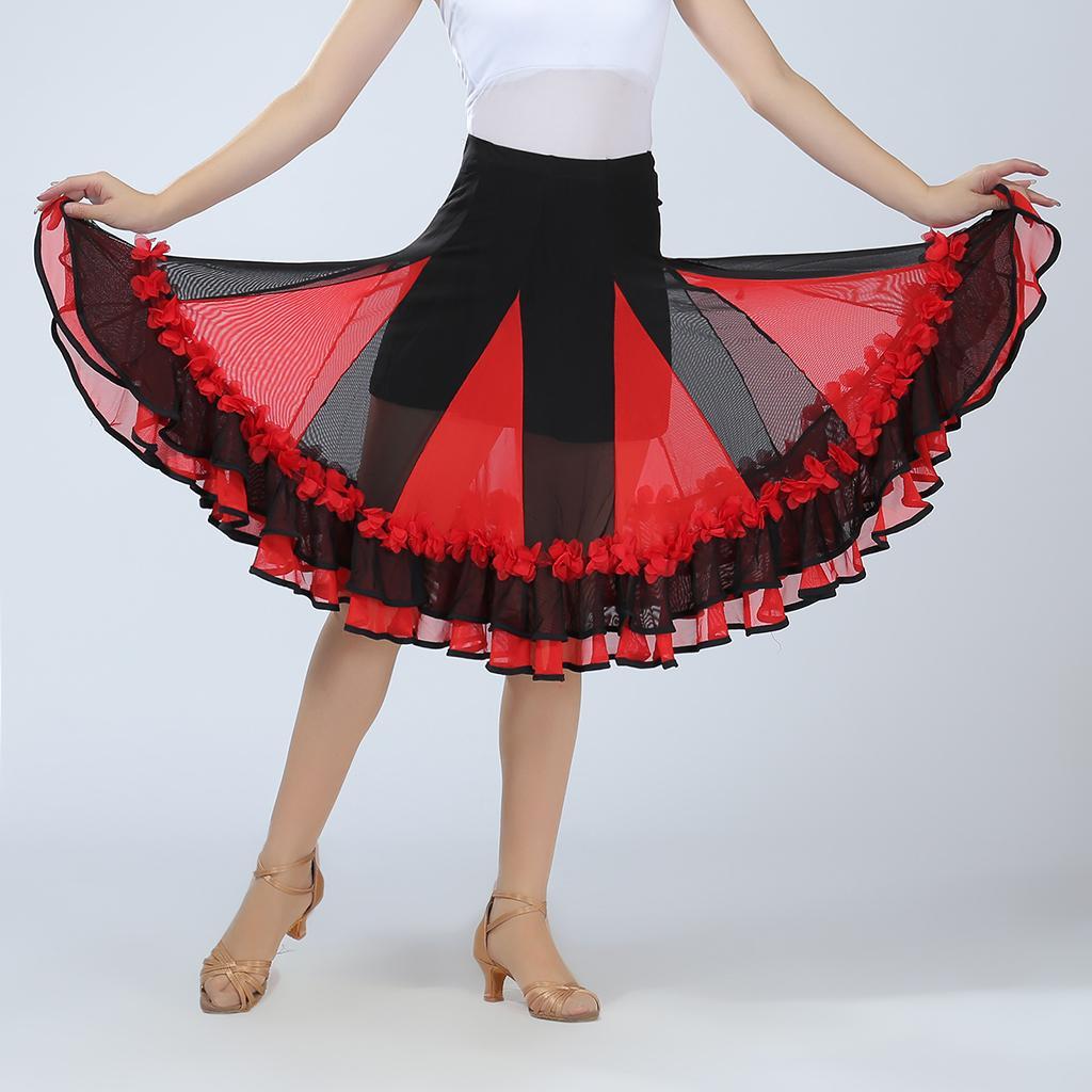 2 Pieces Women Lady Dance Skirt Ballroom Dance Skirt Full Circle Modern Dress Party Costume Dancewear