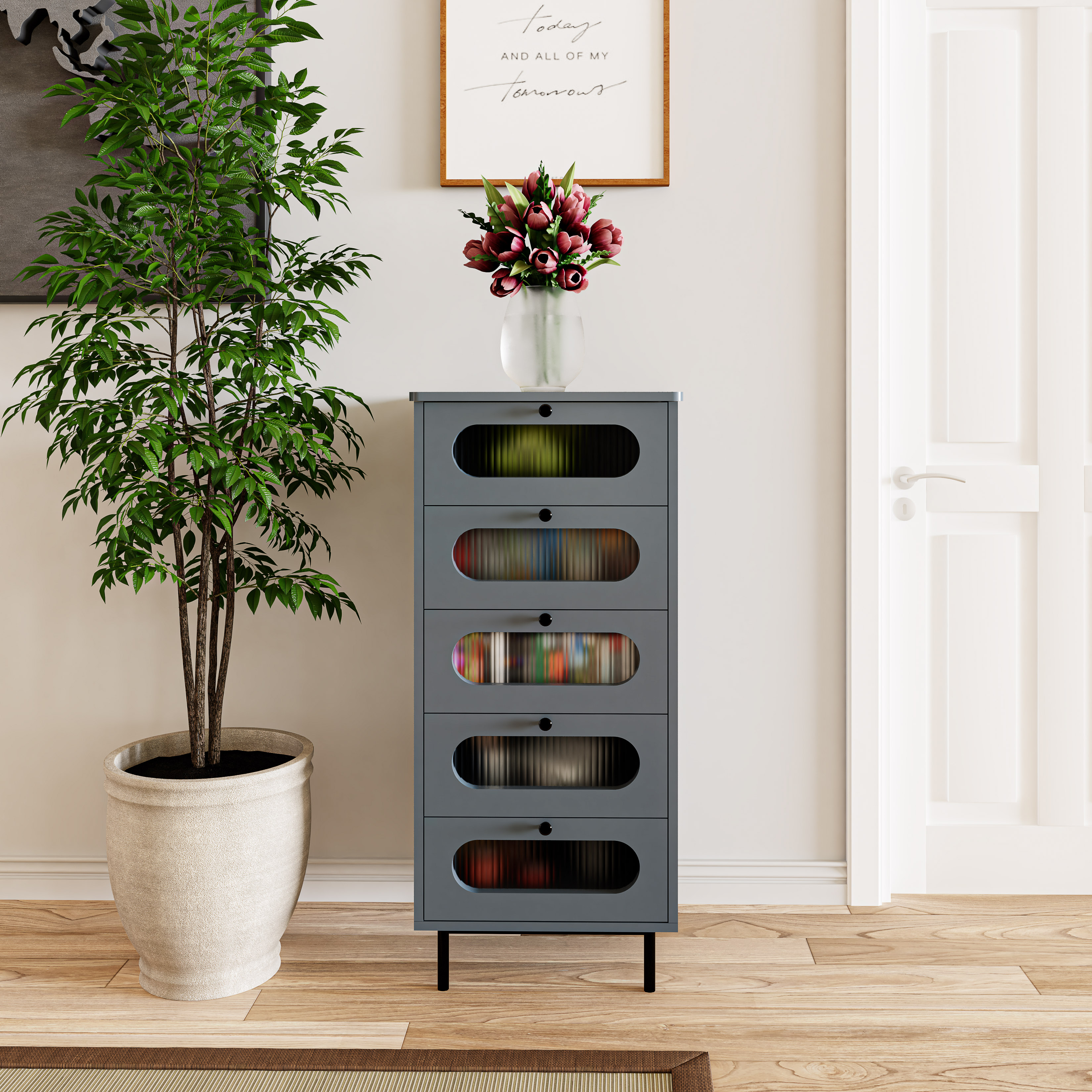 [Happy Home Furniture] SISEEL, Tủ lưu trữ 5 ngăn kéo - chân sắt, 50cm x 45cm x 110cm ( DxRxC), THK_172