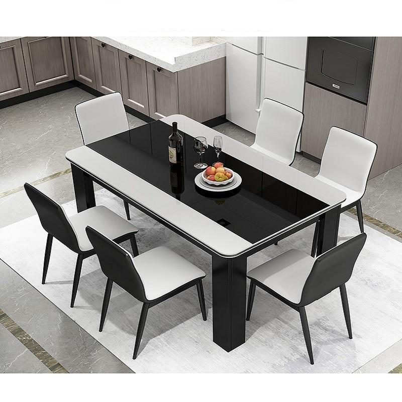 Bộ bàn mặt bóng 4 ghế đệm da cao cấp