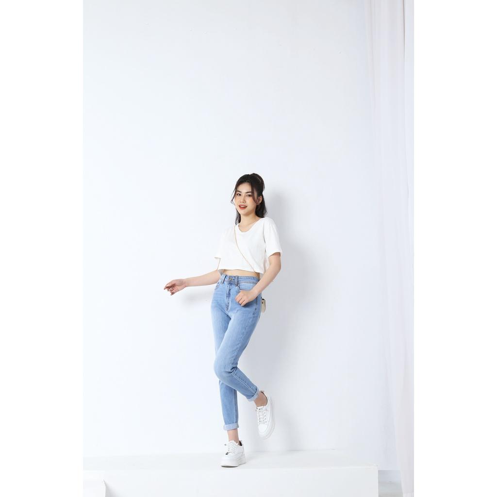 Quần jean nữ boyfriend baggy xước 9 tấc co giãn CT JEANS