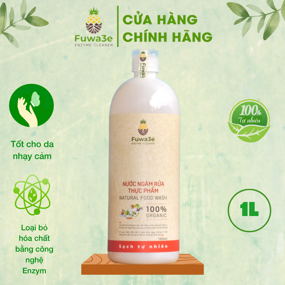 Nước ngâm rửa thực phẩm Fuwa3e hữu cơ organic khử mùi loại bỏ thuốc sâu chất bẩn 1L