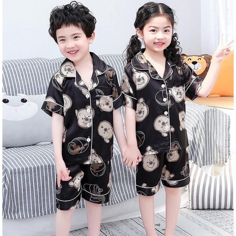 Đồ Ngủ Pijama Cho Bé Cộc Tay In Hình Gu Xì Cực Cute, Bộ Pyjama Cộc Tay Cho Bé Từ 6-27kg