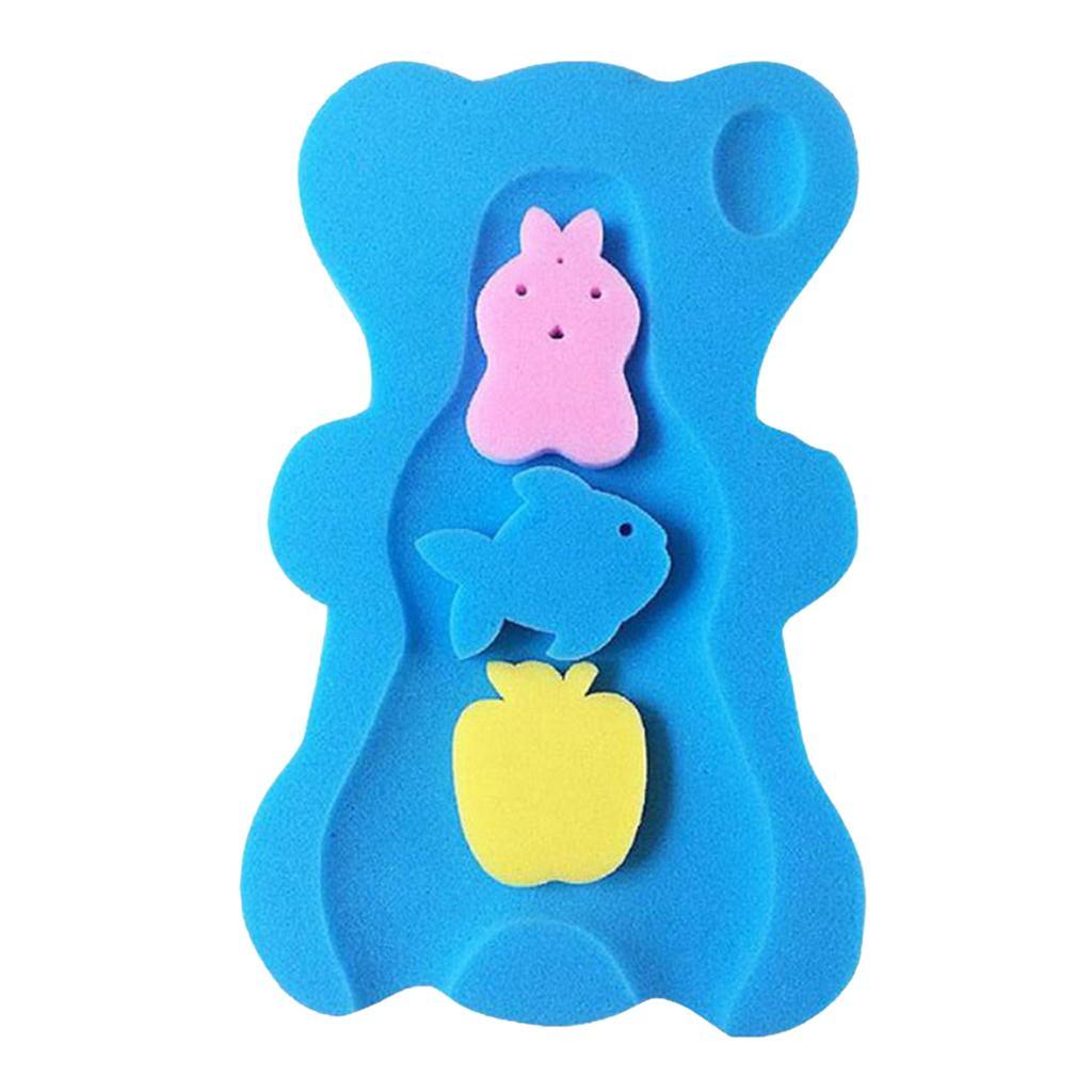 2pcs Bath Sponge Infant Bath Cushion Comfy And Skid Proof Bathing Mat Blue