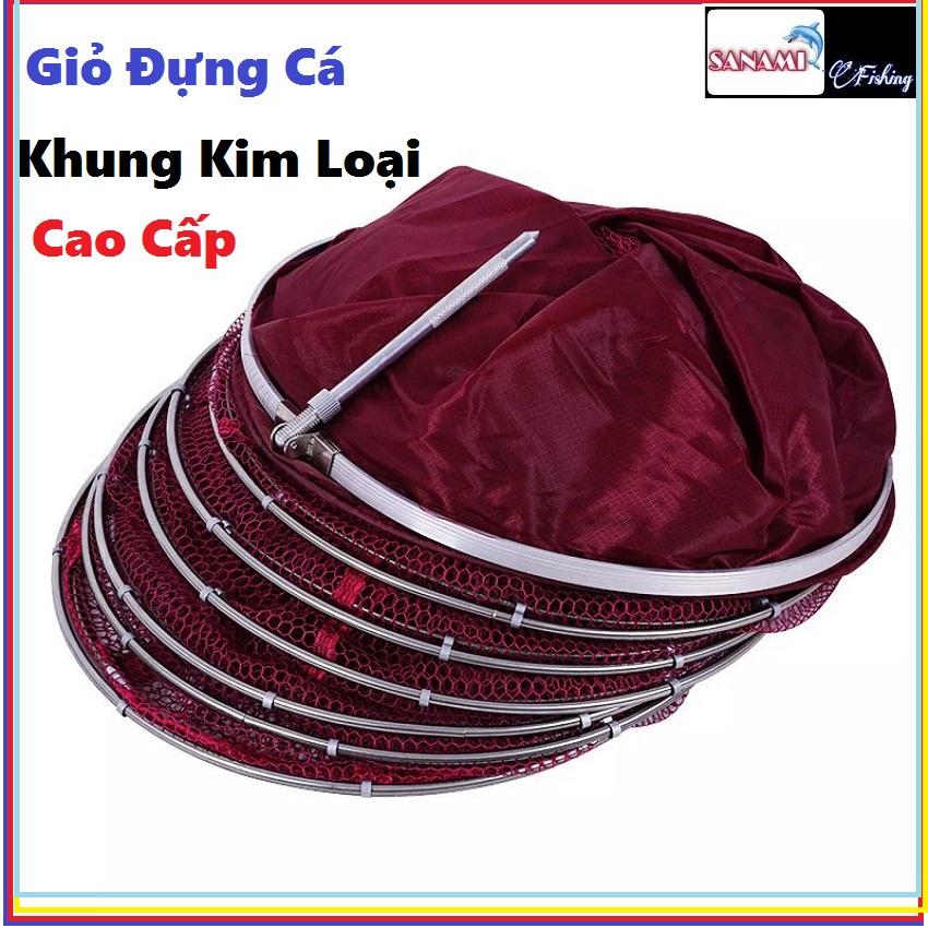 Giỏ Đựng Cá Khung Kim Loại Siêu Bền, Rọng Đựng Cá Màu Đỏ Rượu Mận,Túi Đựng Cá SKK-2 - SANAMI FISHING