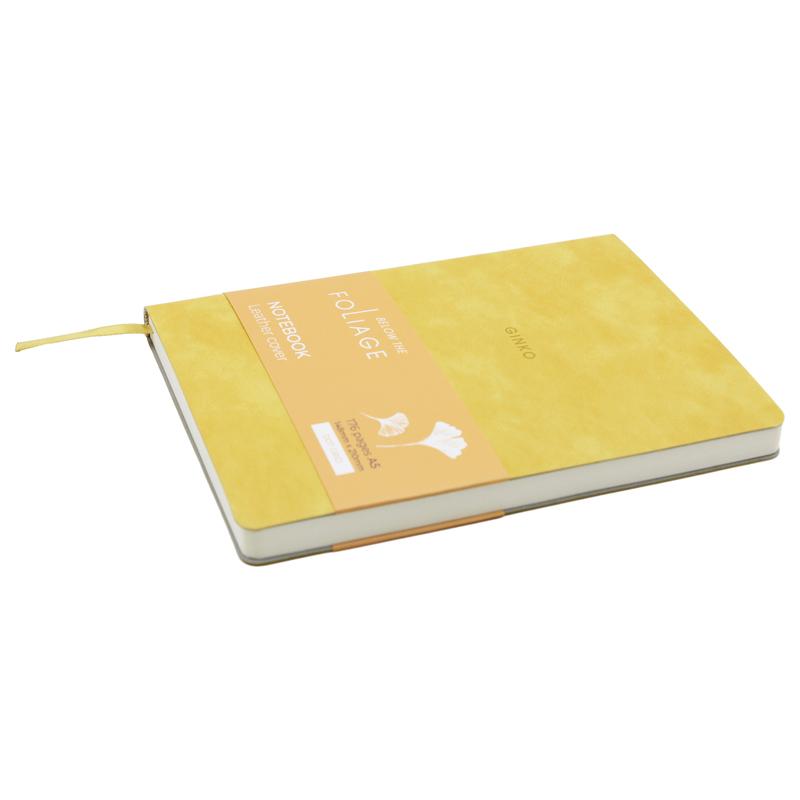 Sổ Bìa Da A5 - Không Kẻ Có Chấm 176 Trang 100gsm - Foliage Ginko - The Sun - Màu Vàng