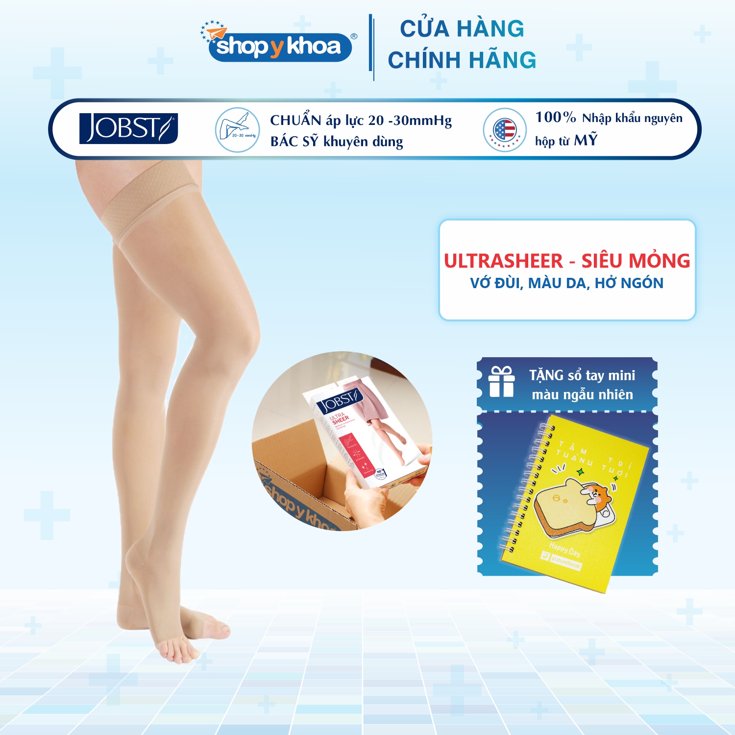 Vớ Y Khoa Đùi Jobst Ultrasheer - Siêu Mỏng Hỗ Trợ Điều Trị Giãn Tĩnh Mạch Chân - Da - M