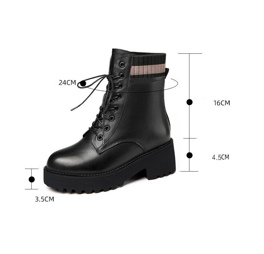 Giày boot nữ cổ len siêu hot cao 4.5cm khóa kéo kết hợp cột dây cá tính HCMB153