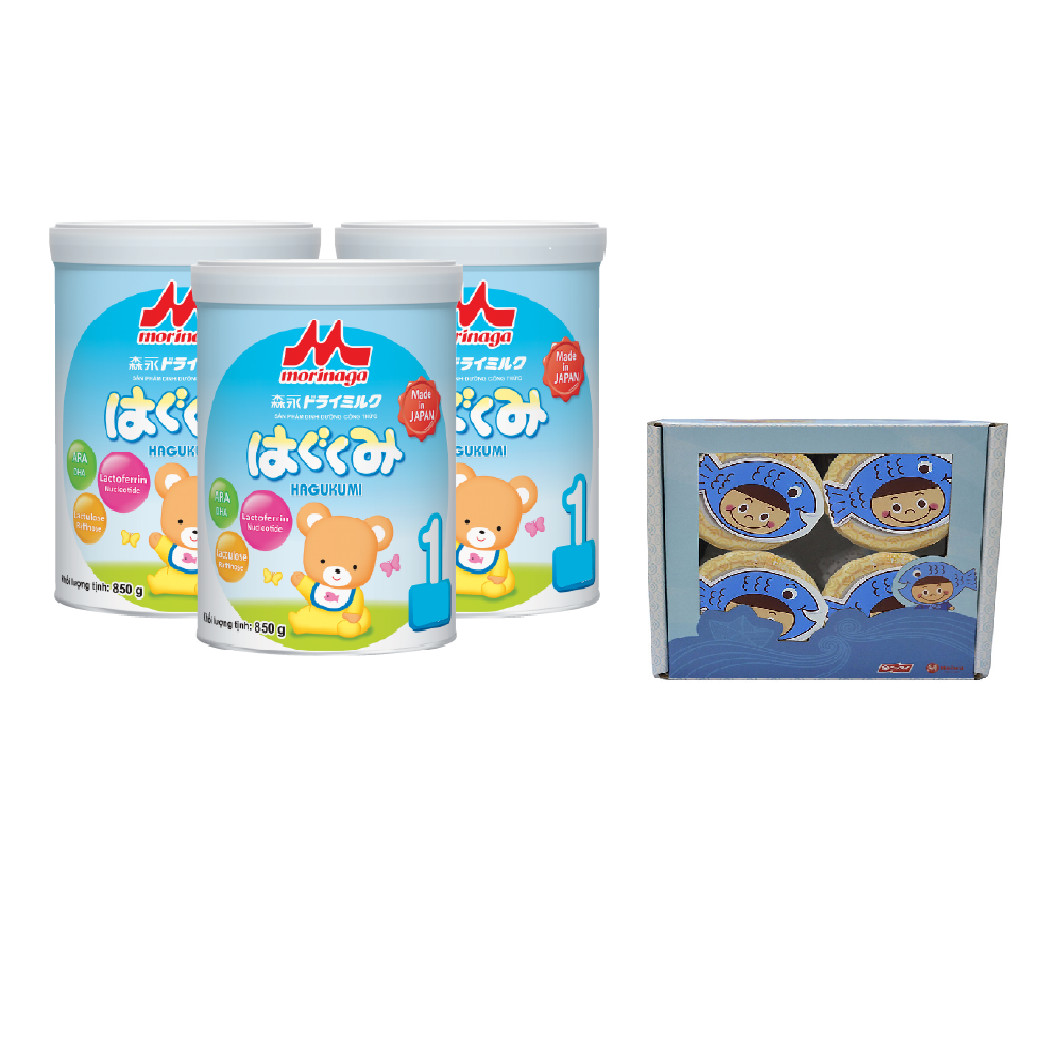 Combo 3 hộp sữa Morinaga số 1 Hagukumi 850gr và 4 hủ ruốc cá hồi (vị ngẫu nhiên)