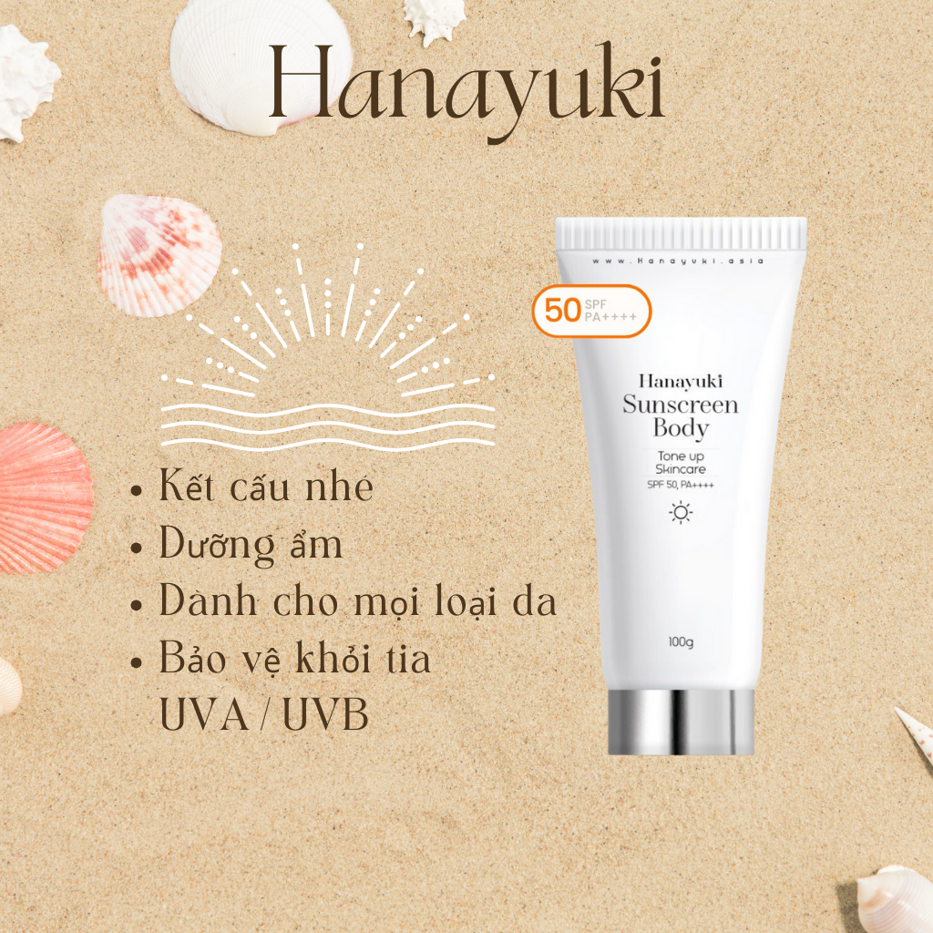 Kem Chống Nắng Sunscreen Body Hanayuki Chính Hãng SPF 50+/PA++++ Lâu Trôi , Nâng Tông 100g
