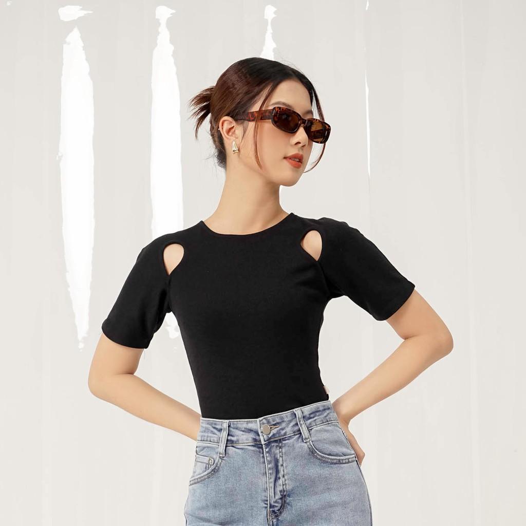 Áo kiểu dệt kim nữ Méo shop croptop ngắn tay cổ tròn Hetty