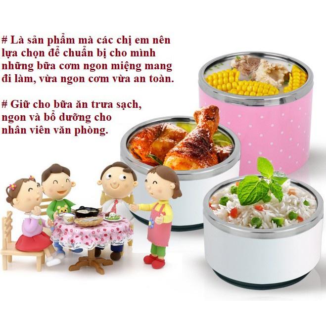 CẶP LỒNG INOX GIỮ NHIỆT CHẤM BI CÓ QUAI XÁCH 1-2-3 TẦNG