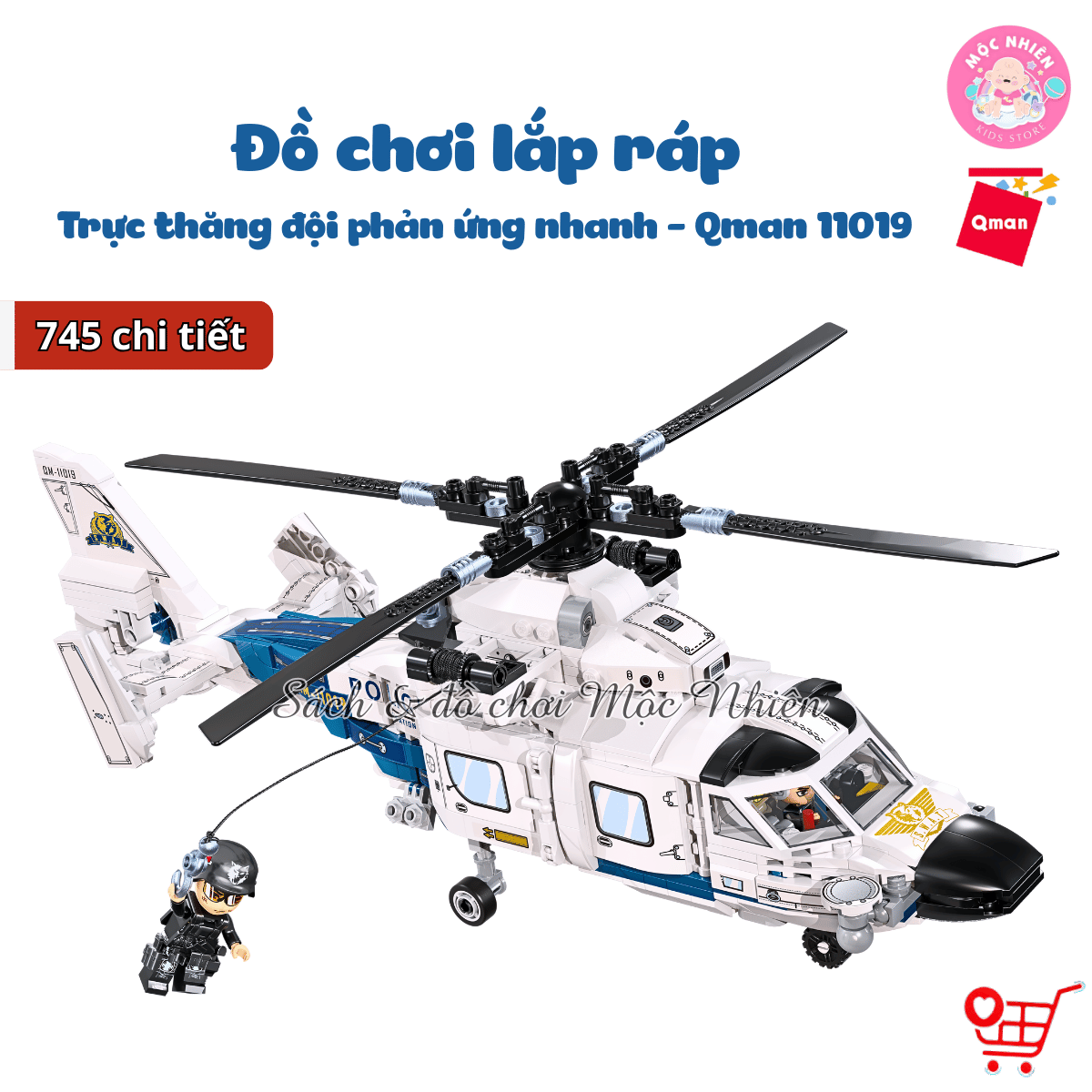 Đồ chơi lắp ráp, xếp hình Qman 11019 - Trực thăng đội phản ứng nhanh (745 mảnh ghép)