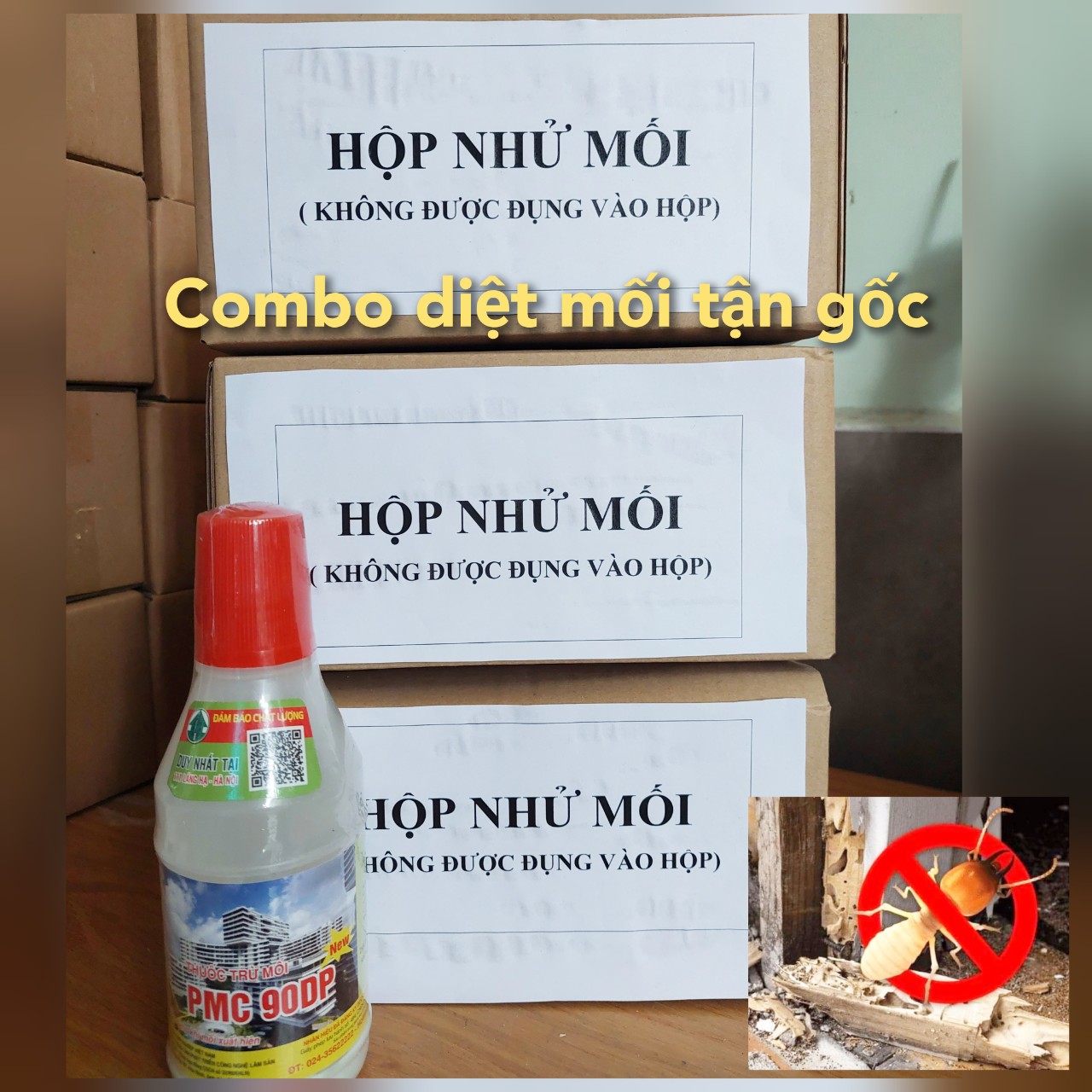 Combo diệt mối trừ mối sinh học PMC: 3 Hộp nhử mối + 1 lọ diệt mối PMC 90 hiệu quả tận gốc 100% hàng công ty