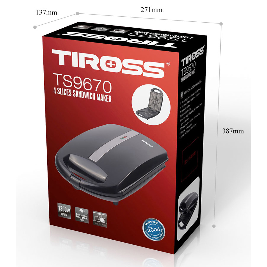 Kẹp nướng bánh sandwich 4 miếng Tiross TS9670 - Hàng chính hãng