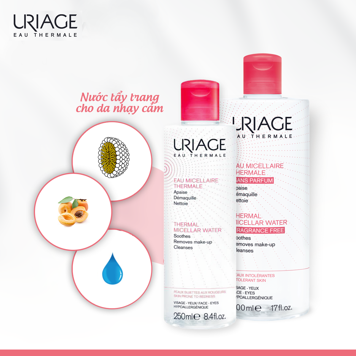 [Uriage] Nước tẩy trang dưỡng khoáng dành cho da nhạy cảm Eau Micellaire Thermale PS (250ml)