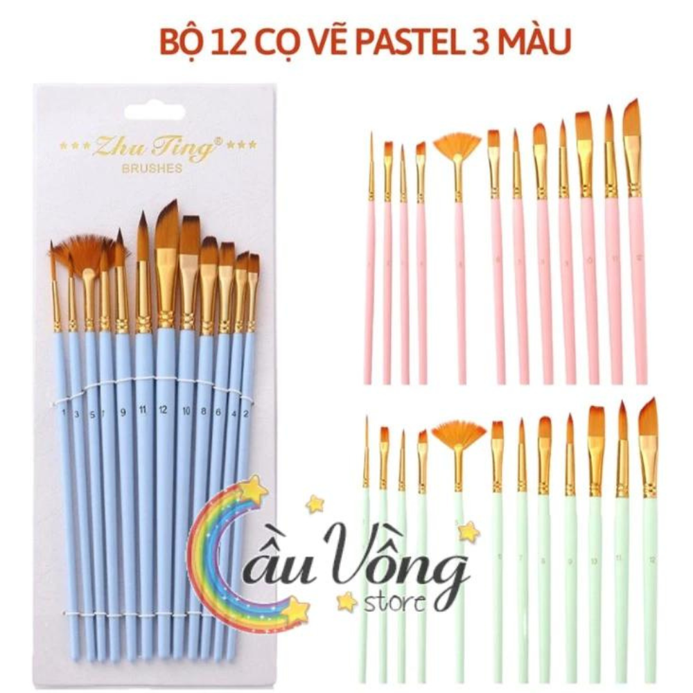Bộ 12 Cây Cọ Vẽ Chuyên Dụng Cao Cấp Để Vẽ Tranh Sơn Dầu, Màu Nước, Màu Acrylic, Hóa Trang Chuyên Nghiệp