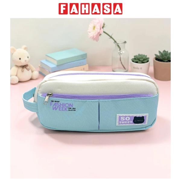 Bóp Viết Vải Phối Màu Pastel Có Quai Xách - Yescholar 9378 - Màu Xanh