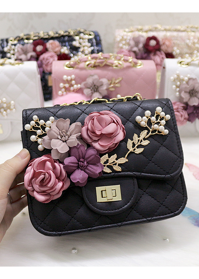 Túi da đính hoa vải BERI