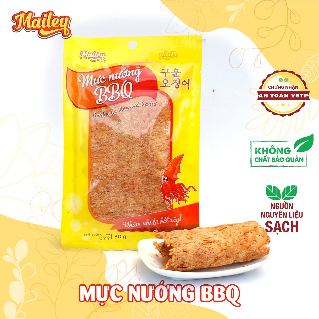 Mực cán nướng BBQ ăn liền MAILEY gói 30G