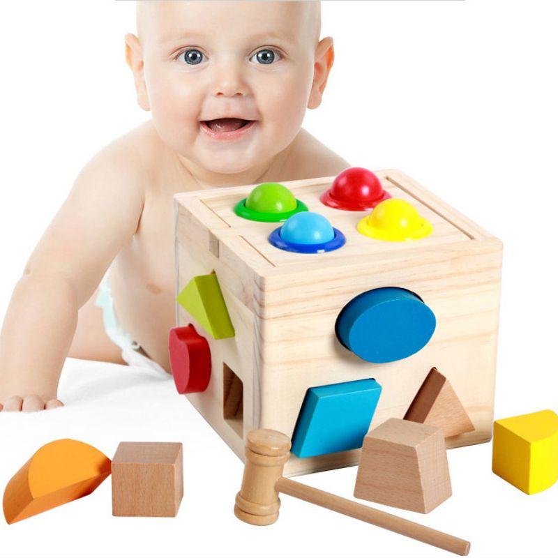 Đồ Chơi Gỗ Montessori Hộp Thả Hình Đập Bóng Hình Khối & Màu Sắc Cho Bé