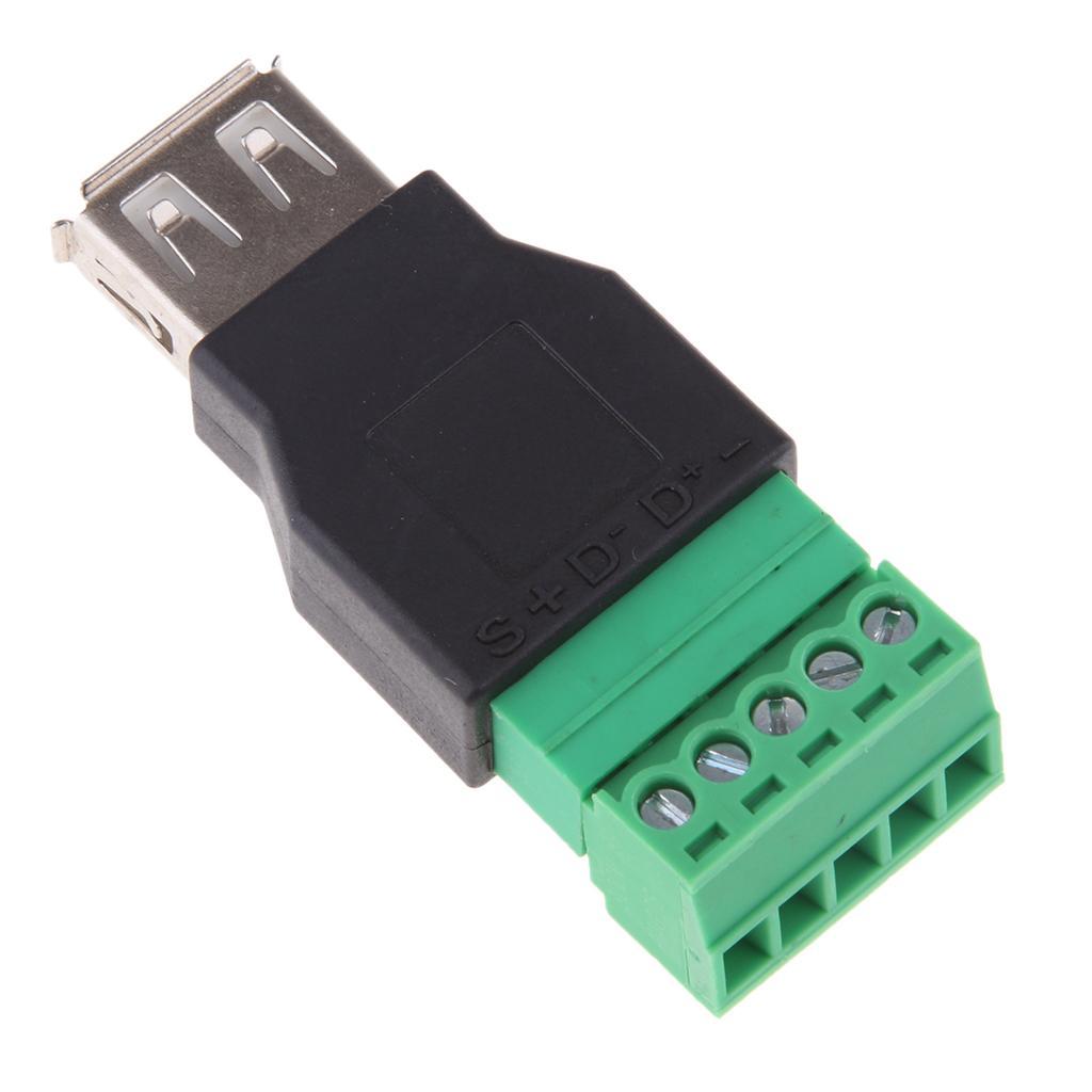 USB 2.0 Type A Female to 5 Pin Screw Shield Terminal Plug Adapter Connector