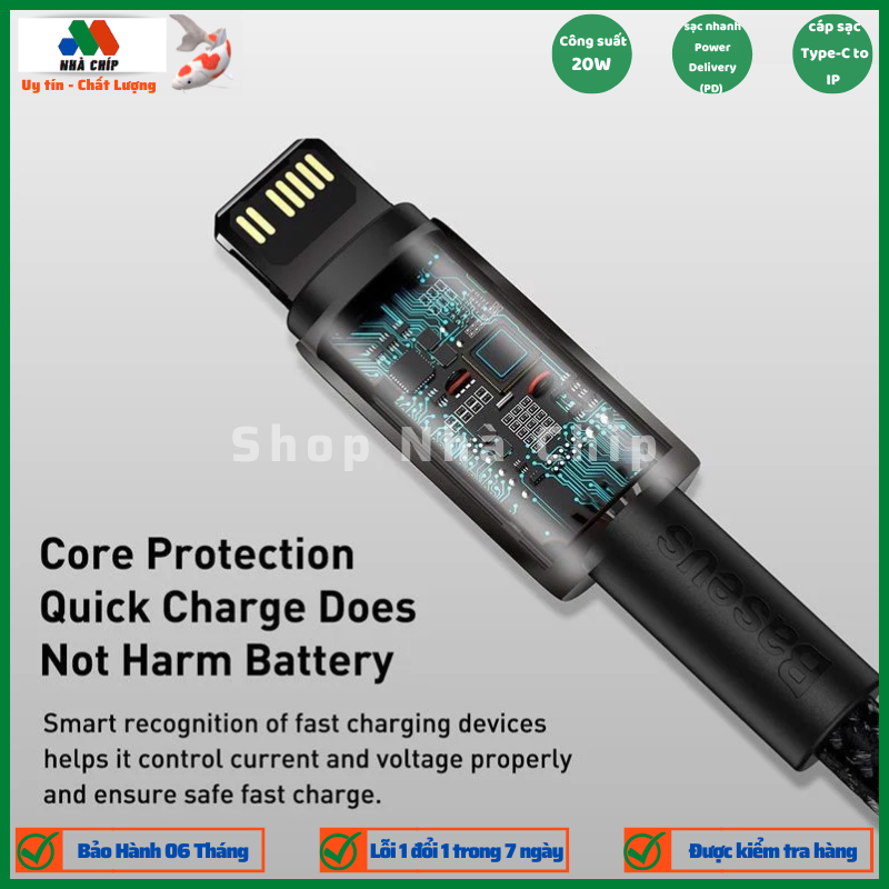 Cáp sạc nhanh, siêu bền C to IP 20W Baseus Tungsten Gold dùng cho iPhone 12/ iP11 Series/ iPXS Max (20W, Fast Charging & Data Cable)- Hàng chính hãng